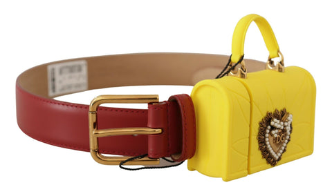 Red Leather Yellow DEVOTION Heart Bag Buckle Belt Dolce & Gabbana