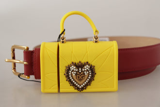 Red Leather Yellow DEVOTION Heart Bag Buckle Belt Dolce & Gabbana