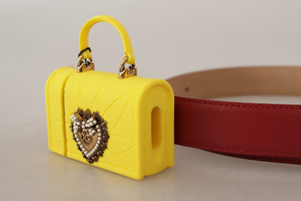 Red Leather Yellow DEVOTION Heart Bag Buckle Belt Dolce & Gabbana