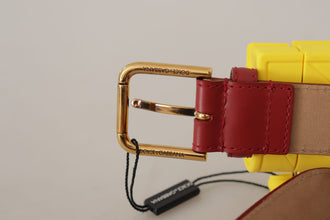 Red Leather Yellow DEVOTION Heart Bag Buckle Belt Dolce & Gabbana