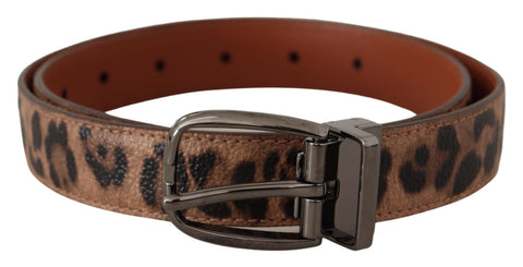 Brown Leopard Embossed Leather Buckle Belt Dolce & Gabbana