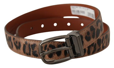 Brown Leopard Embossed Leather Buckle Belt Dolce & Gabbana