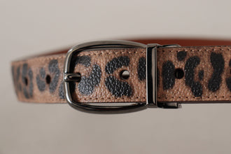 Brown Leopard Embossed Leather Buckle Belt Dolce & Gabbana