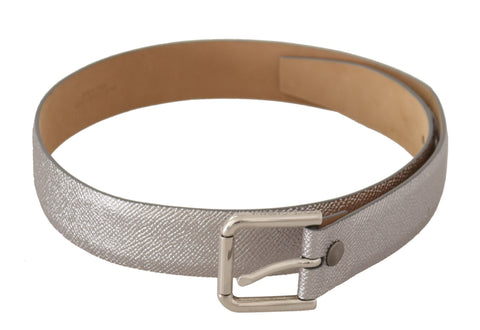Metallic Silver Leather Metal Waist Buckle Belt Dolce & Gabbana