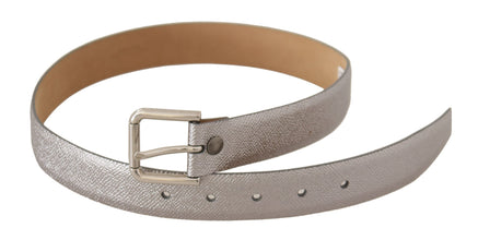 Metallic Silver Leather Metal Waist Buckle Belt Dolce & Gabbana