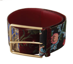 Red Embroidered Leather Gold Logo Metal Buckle Belt Dolce & Gabbana