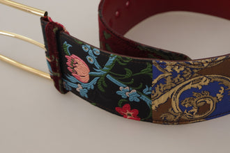 Red Embroidered Leather Gold Logo Metal Buckle Belt Dolce & Gabbana