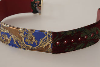 Red Embroidered Leather Gold Logo Metal Buckle Belt Dolce & Gabbana