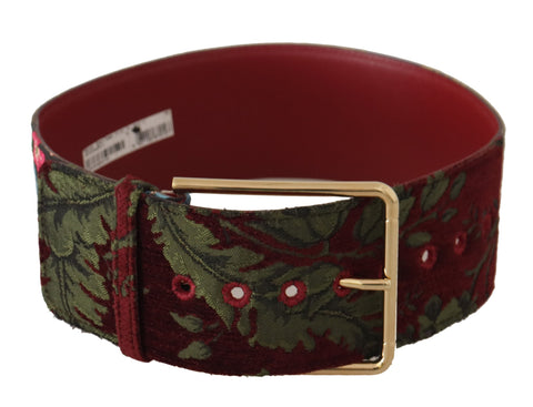 Red Embroidered Leather Gold Logo Metal Buckle Belt Dolce & Gabbana