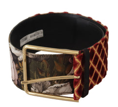 Multicolor Wide Leather Floral Gold Metal Buckle Belt Dolce & Gabbana