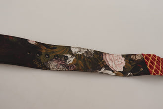 Multicolor Wide Leather Floral Gold Metal Buckle Belt Dolce & Gabbana