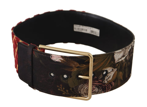 Multicolor Wide Leather Floral Gold Metal Buckle Belt Dolce & Gabbana