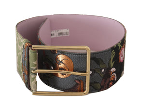 Multicolor Leather Embroidered Gold Metal Buckle Belt Dolce & Gabbana