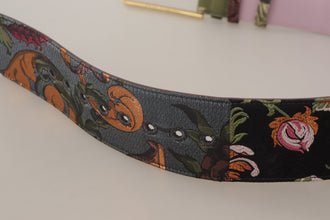 Multicolor Leather Embroidered Gold Metal Buckle Belt Dolce & Gabbana