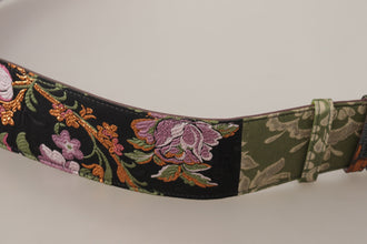 Multicolor Leather Embroidered Gold Metal Buckle Belt Dolce & Gabbana