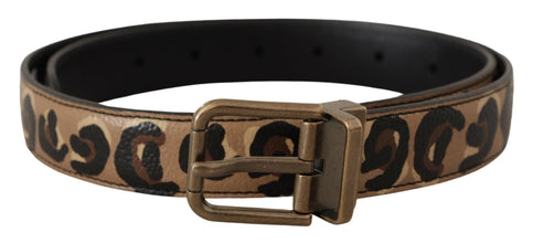 Brown Leather Leopard Print Bronze Metal Buckle Belt Dolce & Gabbana