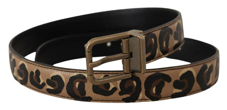 Brown Leather Leopard Print Bronze Metal Buckle Belt Dolce & Gabbana
