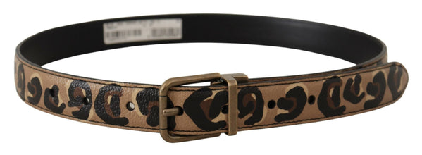 Brown Leather Leopard Print Bronze Metal Buckle Belt Dolce & Gabbana