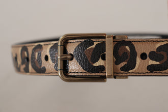 Brown Leather Leopard Print Bronze Metal Buckle Belt Dolce & Gabbana