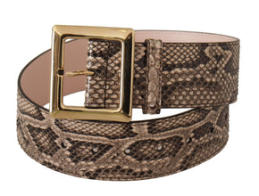 Beige Exotic Leather Wide Gold Metal Buckle Belt Dolce & Gabbana