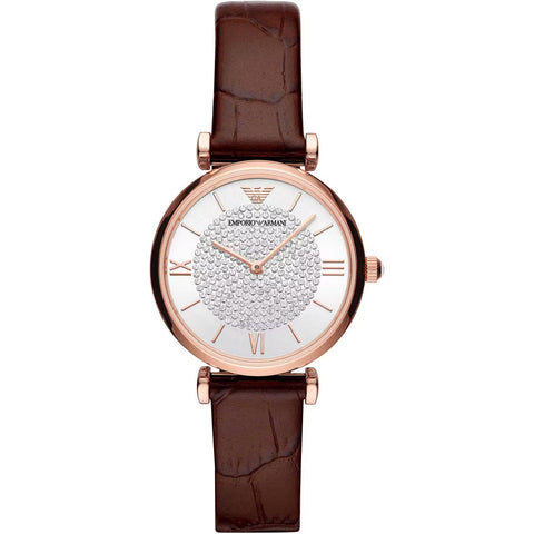 Elegant Bordeaux Leather Watch for Women Emporio Armani