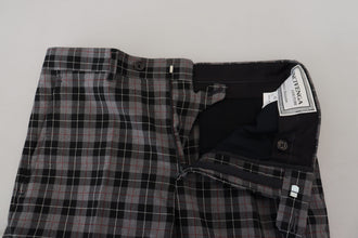 Gray Checkered Slim Fit Men Pants BENCIVENGA