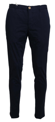 Dark Blue Cotton Skinny Men Pants Domenico Tagliente