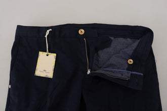 Dark Blue Cotton Skinny Men Pants Domenico Tagliente