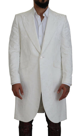 White Floral Brocade Trench Coat Jacket Dolce & Gabbana