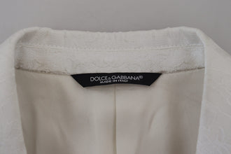 White Floral Brocade Trench Coat Jacket Dolce & Gabbana