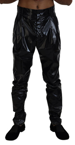 Black Shining Nylon Skinny Men Pants Dolce & Gabbana