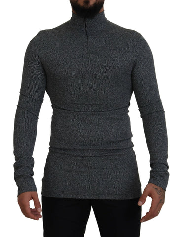 Dark Gray Nylon Turtleneck Pullover Sweater Dolce & Gabbana