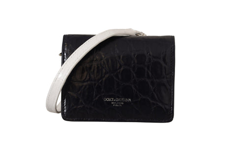 Blue White Caiman Leather Strap Card Holder Wallet Dolce & Gabbana