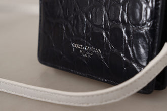 Blue White Caiman Leather Strap Card Holder Wallet Dolce & Gabbana