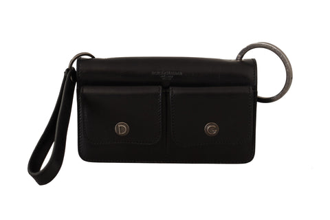 Black Leather Wristlet Mini Bag Card Bill Wallet Dolce & Gabbana