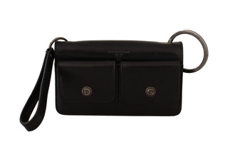 Black Leather Wristlet Mini Bag Card Bill Wallet Dolce & Gabbana
