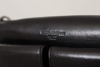 Black Leather Wristlet Mini Bag Card Bill Wallet Dolce & Gabbana