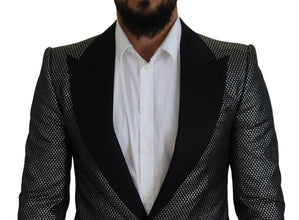 Black Silver Jacquard Slim Fit Jacket Blazer Dolce & Gabbana