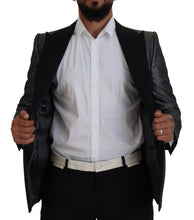Black Silver Jacquard Slim Fit Jacket Blazer Dolce & Gabbana