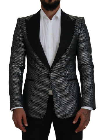 Black Silver Jacquard Slim Fit Jacket Blazer Dolce & Gabbana