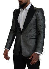 Black Silver Jacquard Slim Fit Jacket Blazer Dolce & Gabbana