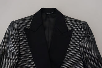 Black Silver Jacquard Slim Fit Jacket Blazer Dolce & Gabbana