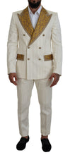 Off White Gold Striped Tuxedo Slim Fit Suit Dolce & Gabbana