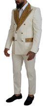 Off White Gold Striped Tuxedo Slim Fit Suit Dolce & Gabbana