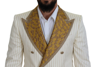 Off White Gold Striped Tuxedo Slim Fit Suit Dolce & Gabbana