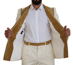 Off White Gold Striped Tuxedo Slim Fit Suit Dolce & Gabbana