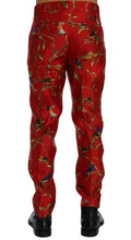 Red Silk Bird Print Dress Pants Dolce & Gabbana