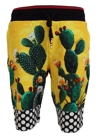 Multicolor Cactus Print Cotton Sweat Shorts Dolce & Gabbana