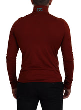 Maroon Cotton Turtle Neck Zip Sweater Dolce & Gabbana