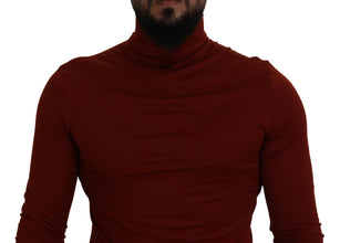 Maroon Cotton Turtle Neck Zip Sweater Dolce & Gabbana
